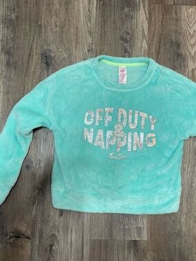 Teal Plush 'Off Duty & Napping' Kids Sweatshirt - Brand: Justice